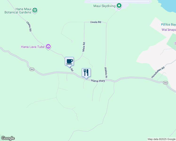 map of restaurants, bars, coffee shops, grocery stores, and more near 2901 Hana Highway in Hana