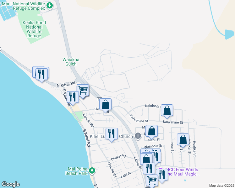 map of restaurants, bars, coffee shops, grocery stores, and more near 61 Piilaniwahine loop in Kihei