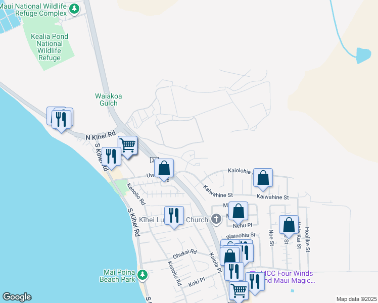 map of restaurants, bars, coffee shops, grocery stores, and more near 64 Piilaniwahine loop in Kihei