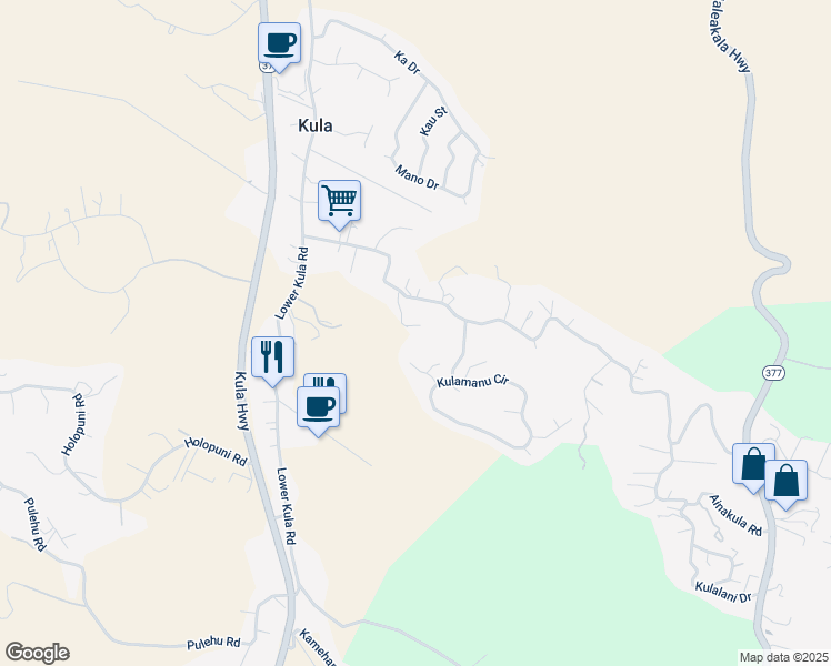 map of restaurants, bars, coffee shops, grocery stores, and more near 340 Lower Kimo Drive in Kula