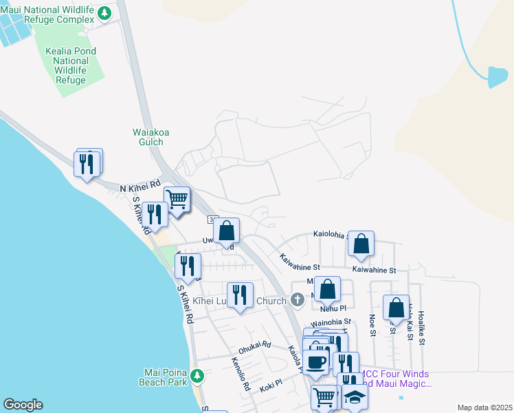 map of restaurants, bars, coffee shops, grocery stores, and more near 63 Piilaniwahine loop in Kihei