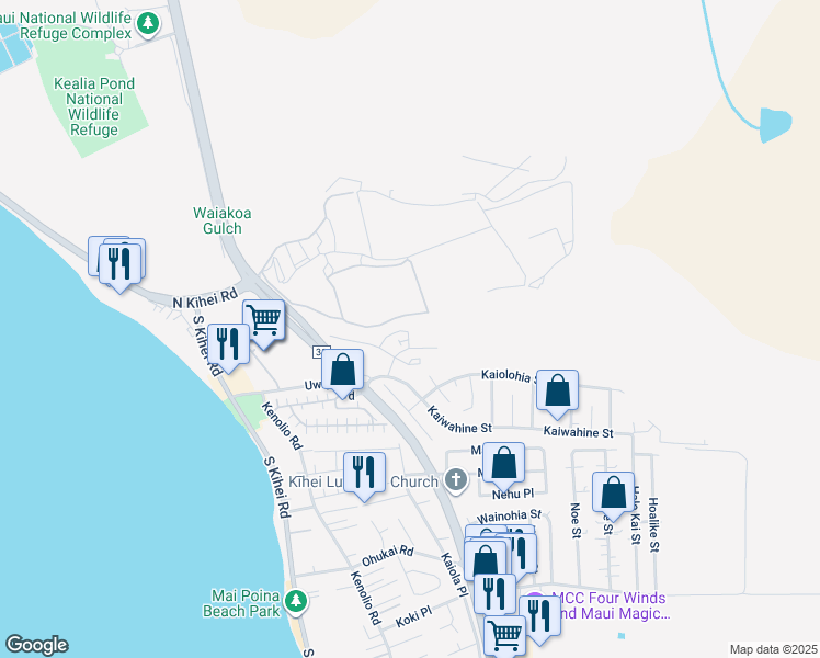 map of restaurants, bars, coffee shops, grocery stores, and more near 67 Piilaniwahine loop in Kihei
