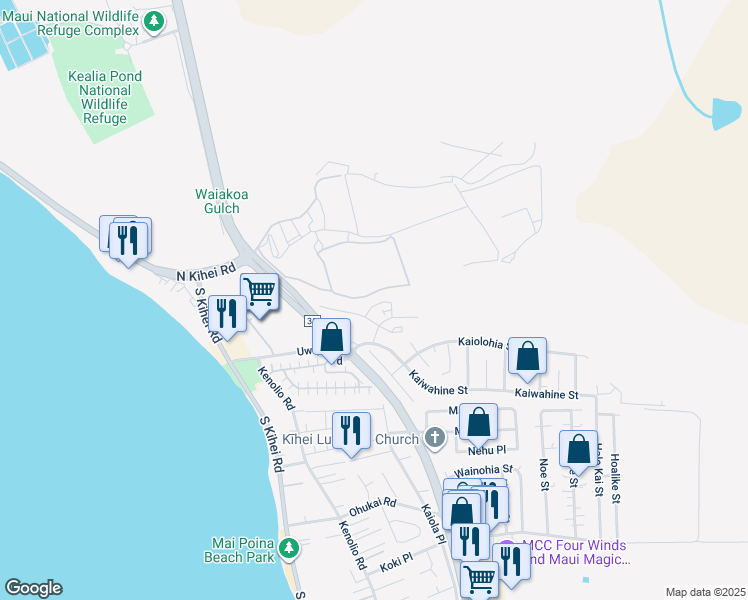 map of restaurants, bars, coffee shops, grocery stores, and more near 73 Piilaniwahine loop in Kihei