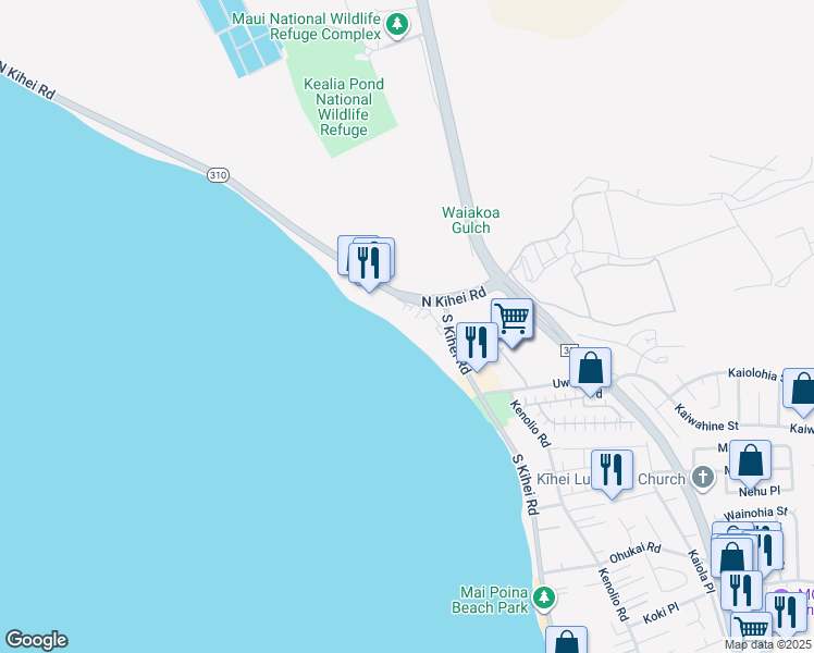 map of restaurants, bars, coffee shops, grocery stores, and more near 73 North Kihei Road in Kihei