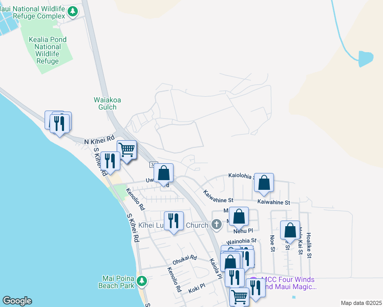 map of restaurants, bars, coffee shops, grocery stores, and more near 65 Piilaniwahine loop in Kihei