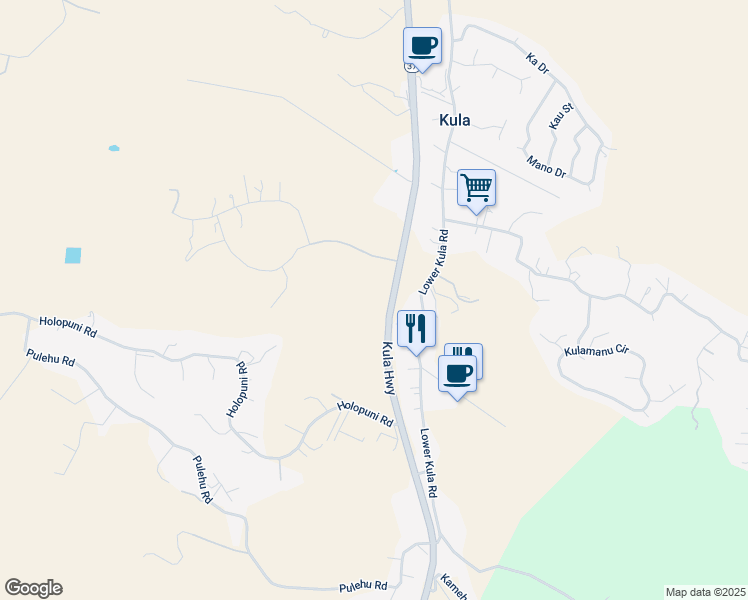 map of restaurants, bars, coffee shops, grocery stores, and more near 14 Kula Highway in Kula
