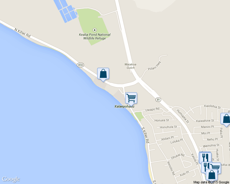 map of restaurants, bars, coffee shops, grocery stores, and more near 61 North Kihei Road in Kihei