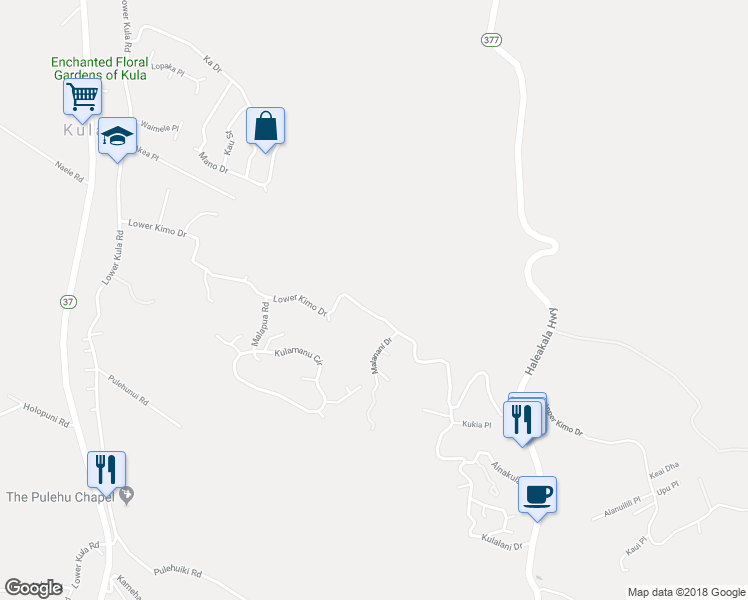 map of restaurants, bars, coffee shops, grocery stores, and more near 831 Lower Kimo Drive in Kula