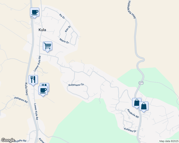 map of restaurants, bars, coffee shops, grocery stores, and more near 717 Lower Kimo Drive in Kula