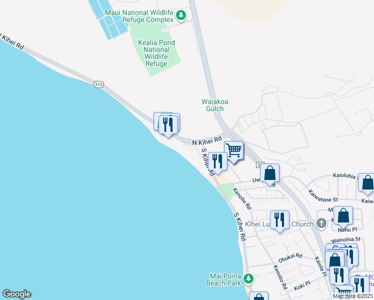 map of restaurants, bars, coffee shops, grocery stores, and more near 73 North Kihei Road in Kihei