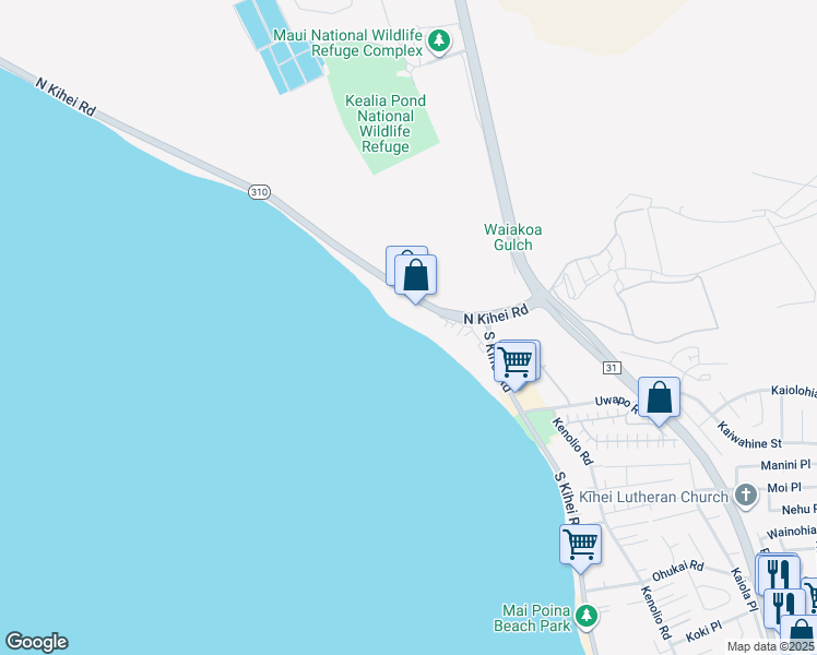 map of restaurants, bars, coffee shops, grocery stores, and more near 145 North Kihei Road in Kihei