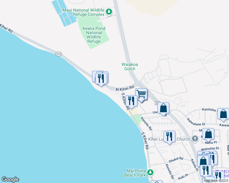 map of restaurants, bars, coffee shops, grocery stores, and more near 73 North Kihei Road in Kihei