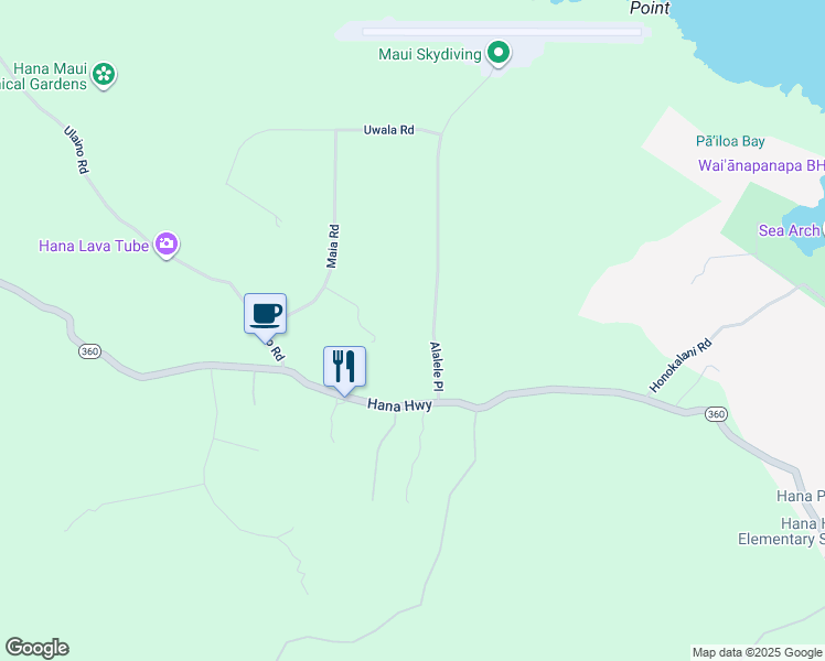 map of restaurants, bars, coffee shops, grocery stores, and more near 75 Alalele Place in Hana