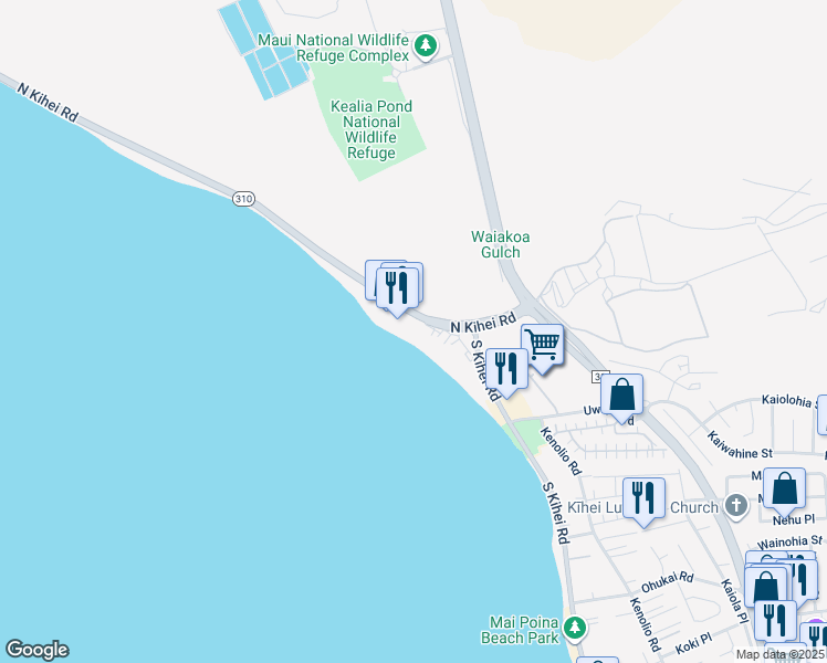 map of restaurants, bars, coffee shops, grocery stores, and more near 115 North Kihei Road in Kihei