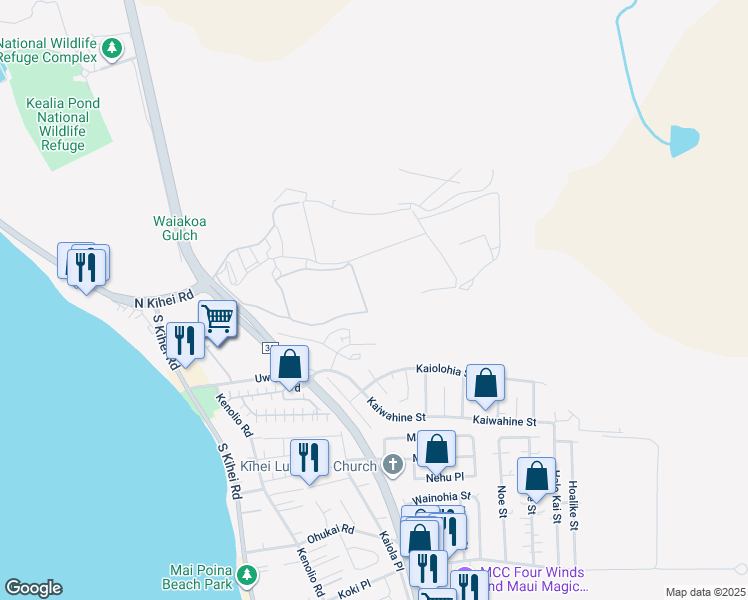 map of restaurants, bars, coffee shops, grocery stores, and more near 61 Piilaniwahine loop in Kihei