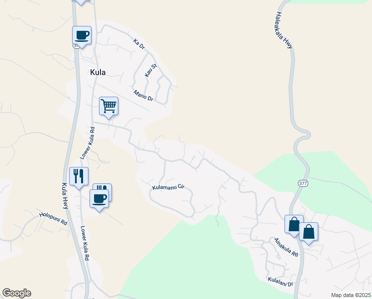map of restaurants, bars, coffee shops, grocery stores, and more near 623 Lower Kimo Drive in Kula
