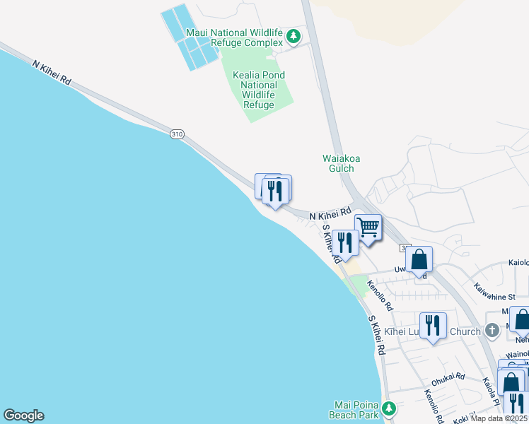 map of restaurants, bars, coffee shops, grocery stores, and more near 145 North Kihei Road in Kihei