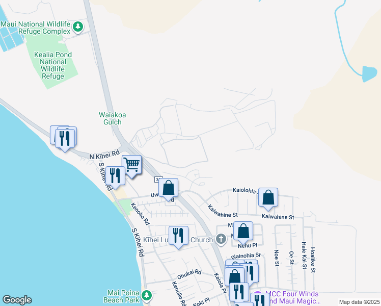 map of restaurants, bars, coffee shops, grocery stores, and more near 63 Piilaniwahine loop in Kihei
