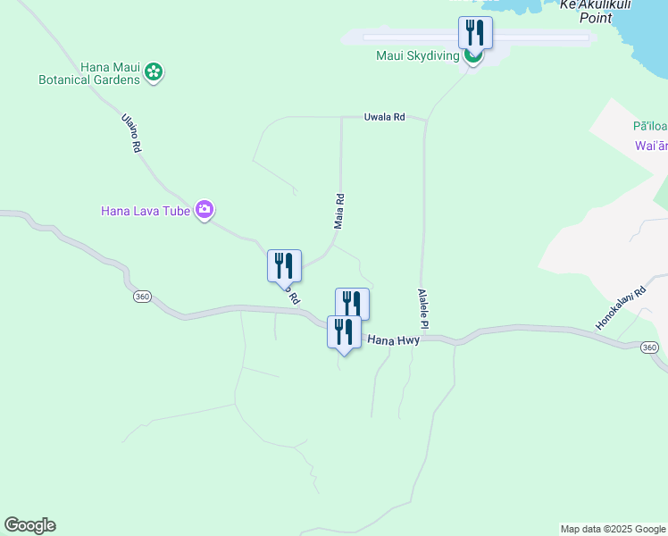 map of restaurants, bars, coffee shops, grocery stores, and more near 80 Maia Road in Hana