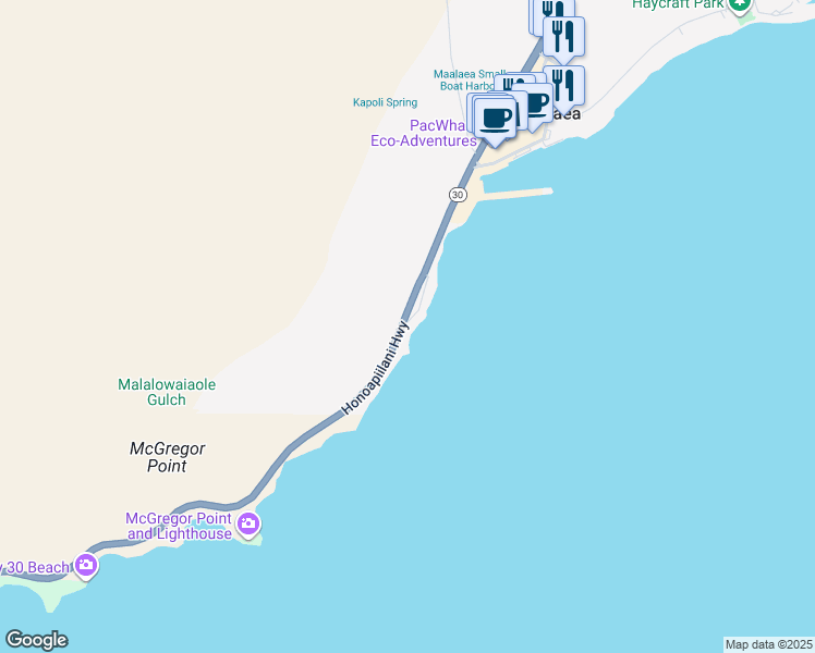 map of restaurants, bars, coffee shops, grocery stores, and more near 4025 Maalaea Bay Place in Wailuku