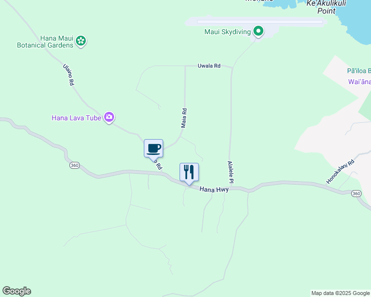 map of restaurants, bars, coffee shops, grocery stores, and more near 80 Maia Road in Hana
