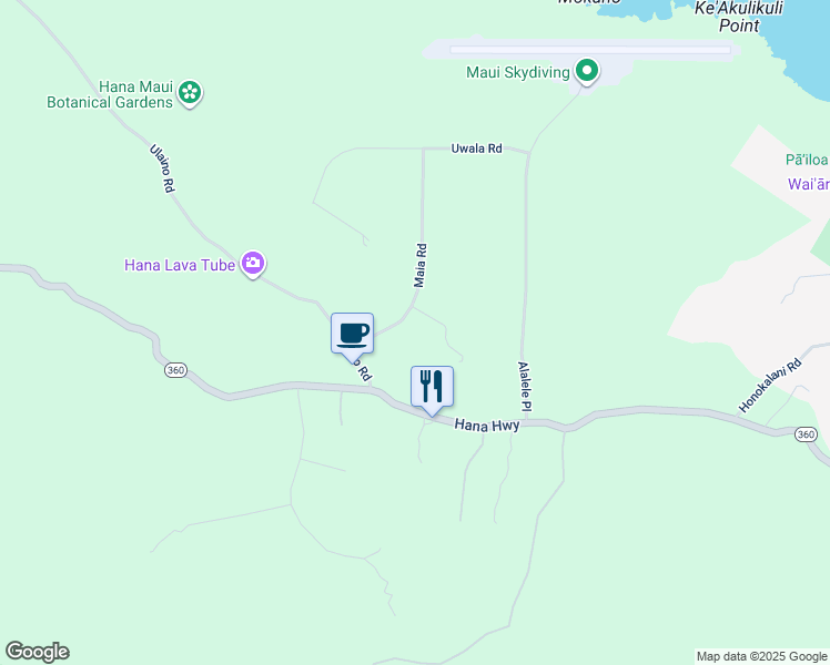 map of restaurants, bars, coffee shops, grocery stores, and more near 80 Maia Road in Hana