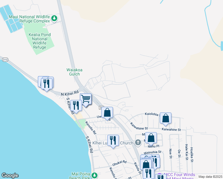 map of restaurants, bars, coffee shops, grocery stores, and more near 60 Kihalani Street in Kihei