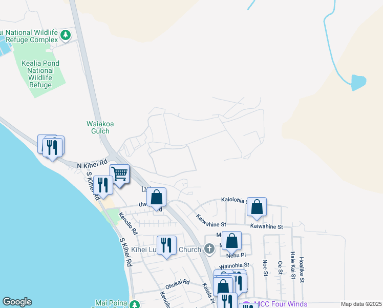 map of restaurants, bars, coffee shops, grocery stores, and more near 65 Piilaniwahine loop in Kihei