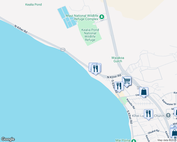 map of restaurants, bars, coffee shops, grocery stores, and more near 191 North Kihei Road in Kihei