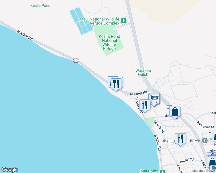 map of restaurants, bars, coffee shops, grocery stores, and more near 191 North Kihei Road in Kihei