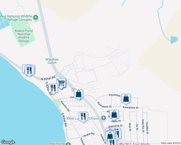 map of restaurants, bars, coffee shops, grocery stores, and more near 58 Kihalani Street in Kihei