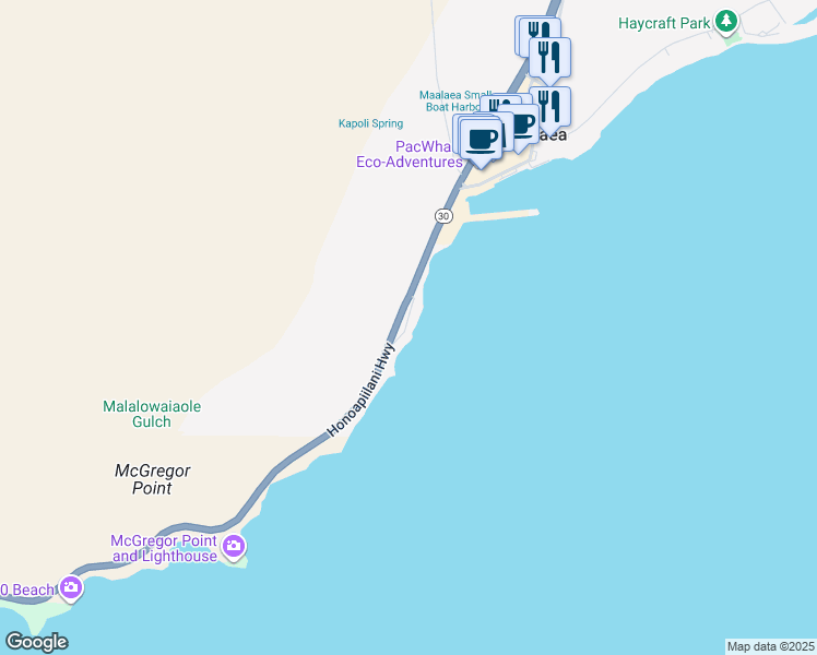 map of restaurants, bars, coffee shops, grocery stores, and more near 3993 Maalaea Bay Place in Wailuku