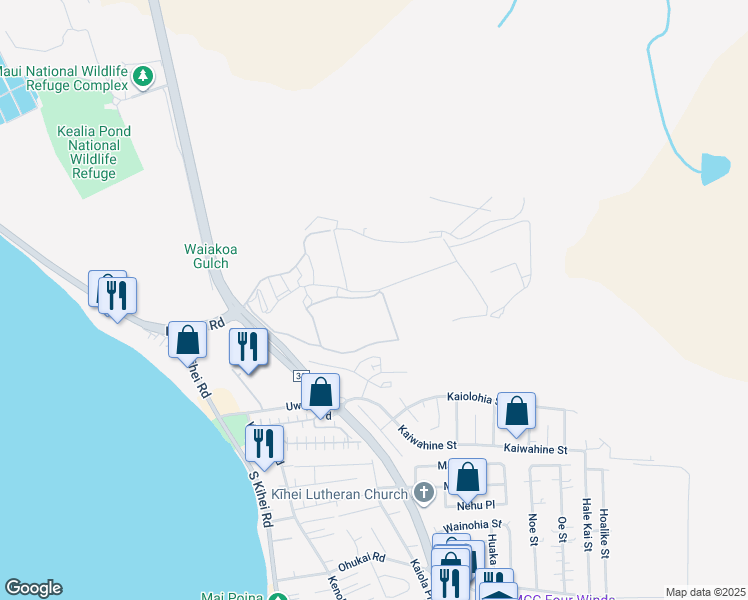 map of restaurants, bars, coffee shops, grocery stores, and more near 58 Kihalani Street in Kihei