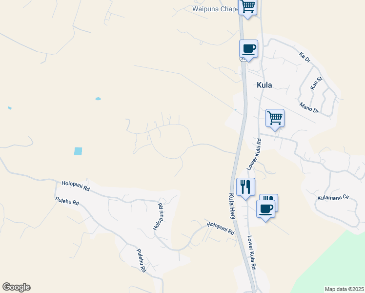 map of restaurants, bars, coffee shops, grocery stores, and more near 180 Kula Io Road in Kula