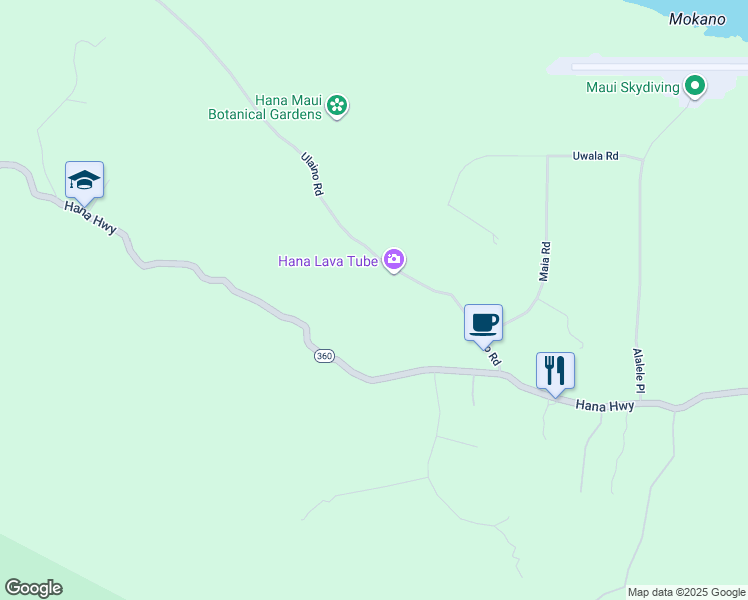 map of restaurants, bars, coffee shops, grocery stores, and more near 215 Ulaino Road in Hana