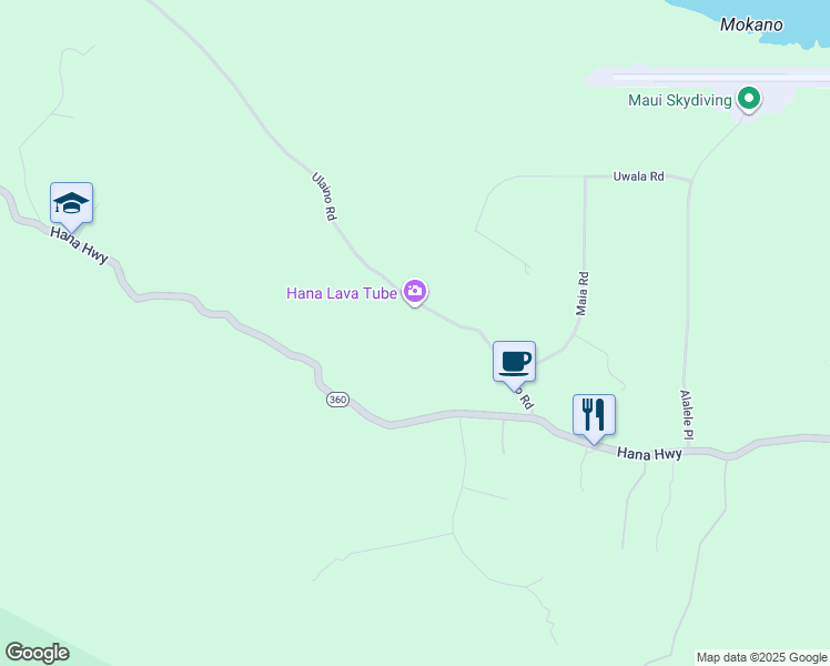map of restaurants, bars, coffee shops, grocery stores, and more near 201 Ulaino Road in Hana