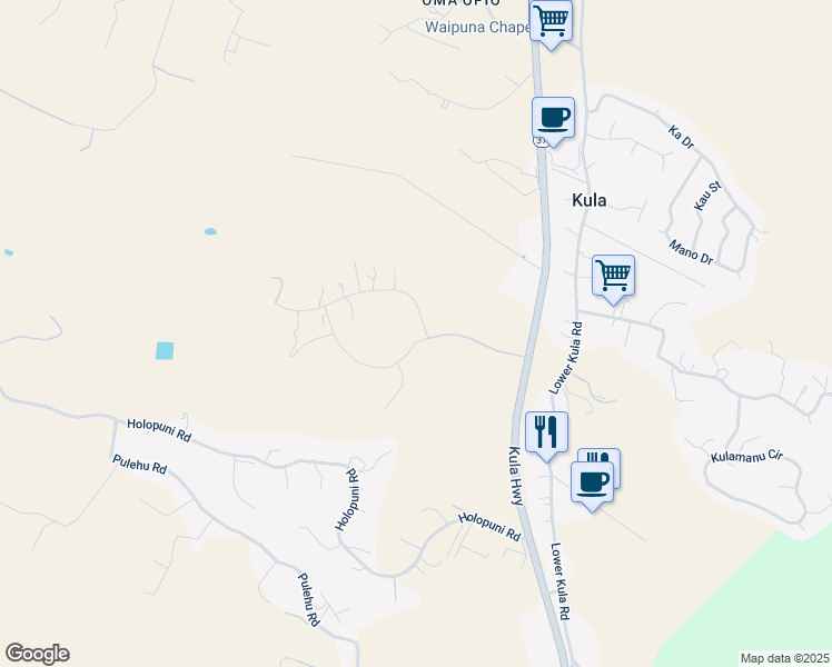 map of restaurants, bars, coffee shops, grocery stores, and more near 180 Kula Io Road in Kula