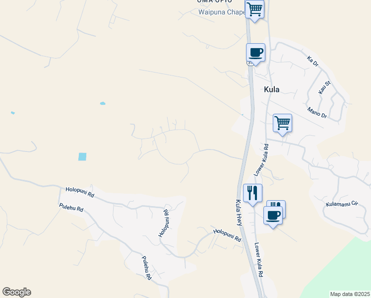 map of restaurants, bars, coffee shops, grocery stores, and more near 180 Kula Io Road in Kula