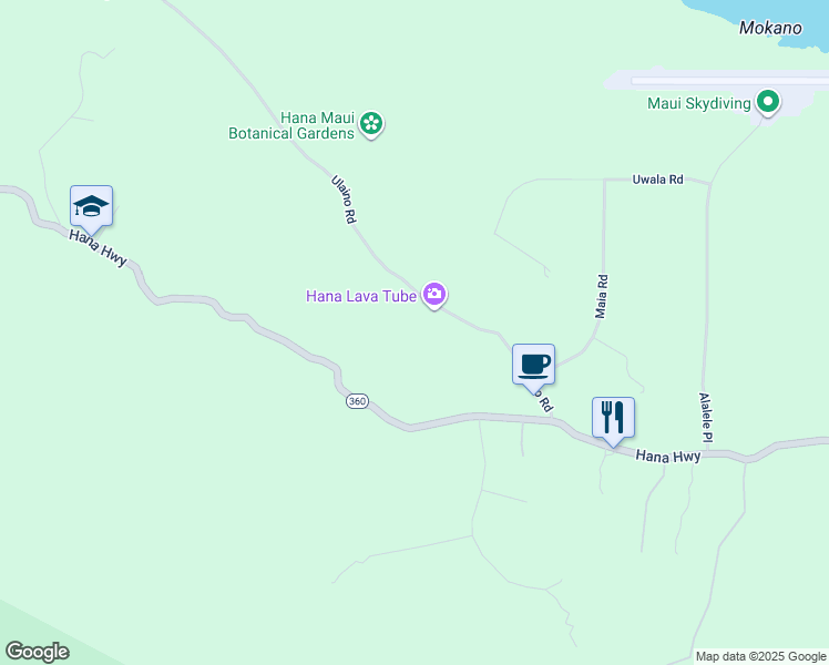 map of restaurants, bars, coffee shops, grocery stores, and more near 215 Ulaino Road in Hana