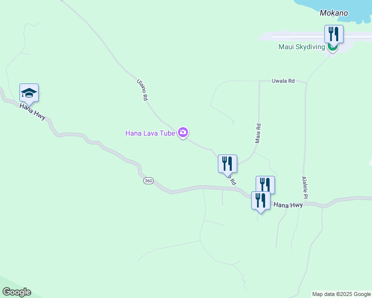 map of restaurants, bars, coffee shops, grocery stores, and more near 201 Ulaino Road in Hana