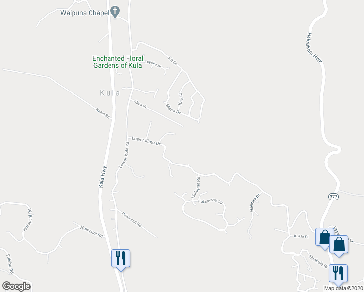 map of restaurants, bars, coffee shops, grocery stores, and more near 221 Lower Kimo Drive in Kula