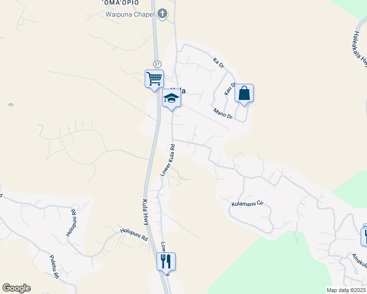 map of restaurants, bars, coffee shops, grocery stores, and more near 78 Lower Kimo Drive in Kula