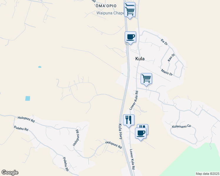 map of restaurants, bars, coffee shops, grocery stores, and more near 126 Kula Io Road in Kula