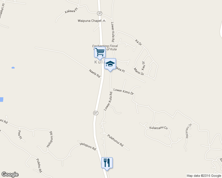 map of restaurants, bars, coffee shops, grocery stores, and more near 0 Lower Kimo Drive in Kula