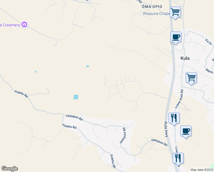 map of restaurants, bars, coffee shops, grocery stores, and more near Holopuni Road in Kula