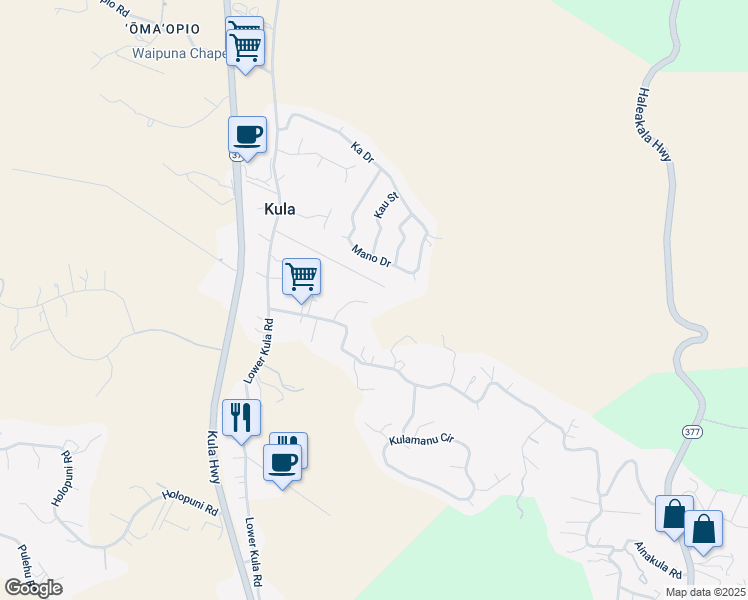 map of restaurants, bars, coffee shops, grocery stores, and more near 106 Kawalea Place in Kula