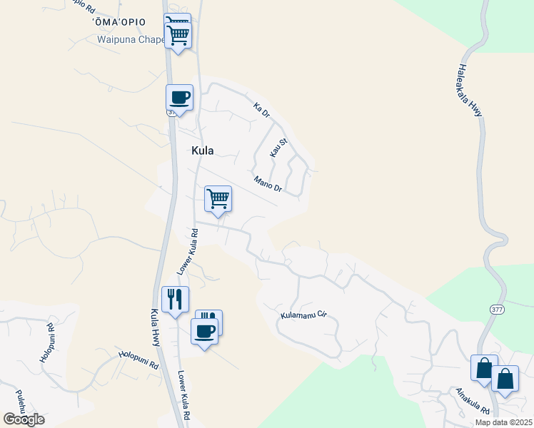 map of restaurants, bars, coffee shops, grocery stores, and more near 106 Kawalea Place in Kula