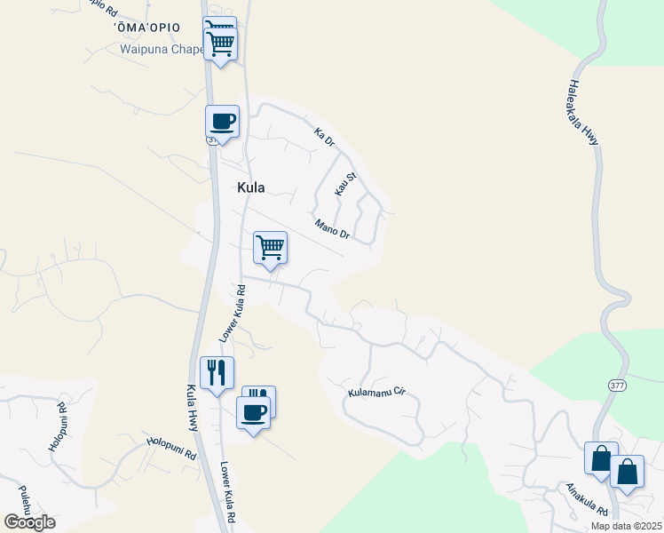 map of restaurants, bars, coffee shops, grocery stores, and more near 106 Kawalea Place in Kula