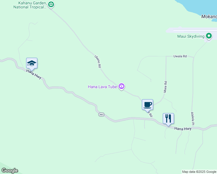 map of restaurants, bars, coffee shops, grocery stores, and more near 241 Ulaino Road in Hana