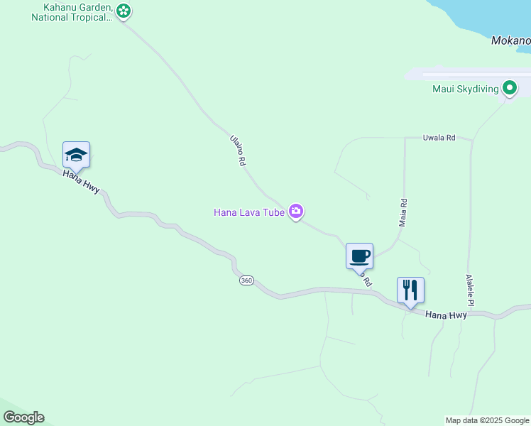 map of restaurants, bars, coffee shops, grocery stores, and more near 241 Ulaino Road in Hana